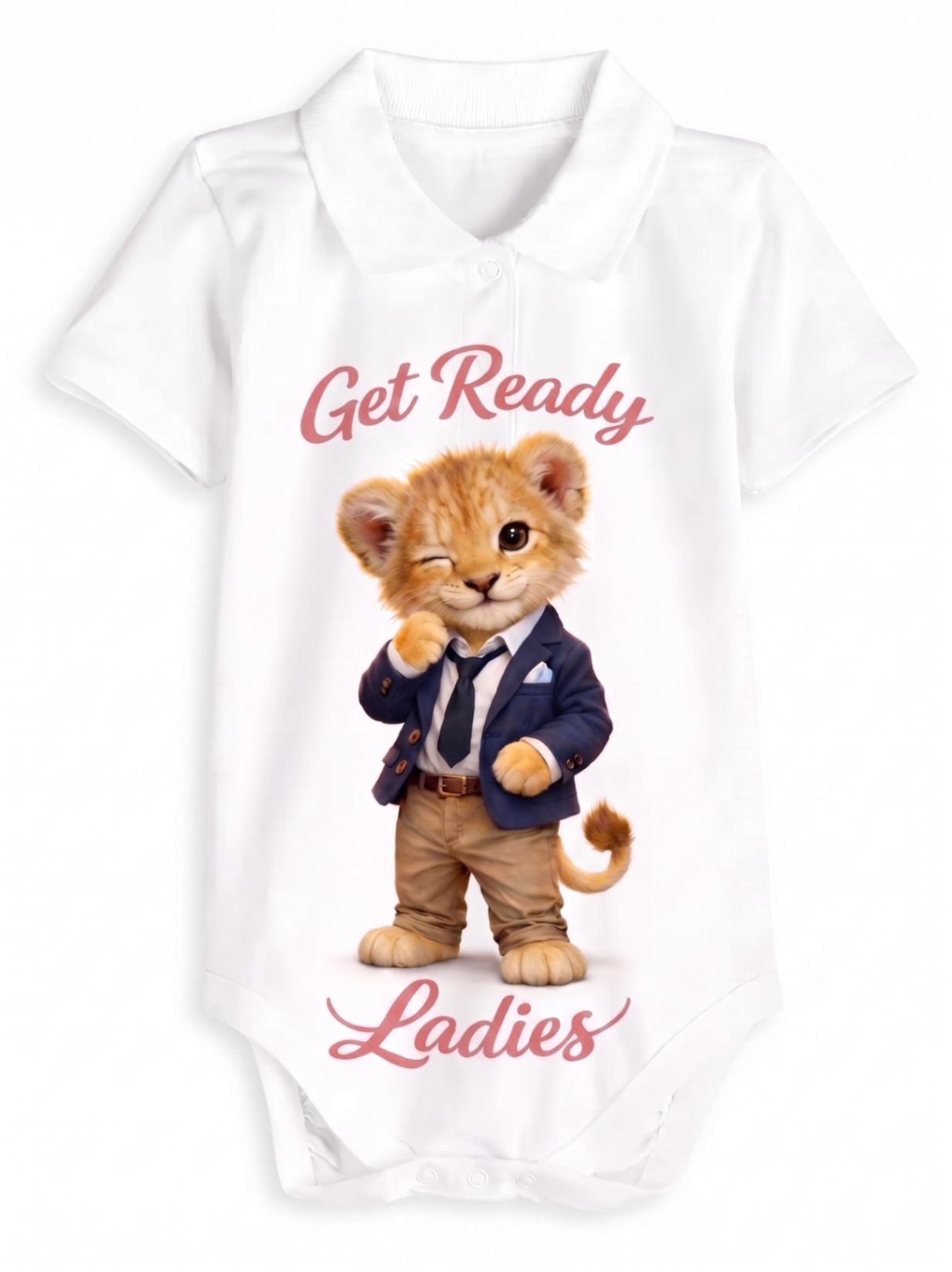 Bílé body s lvíčkem v obleku a nápisem Get Ready Ladies