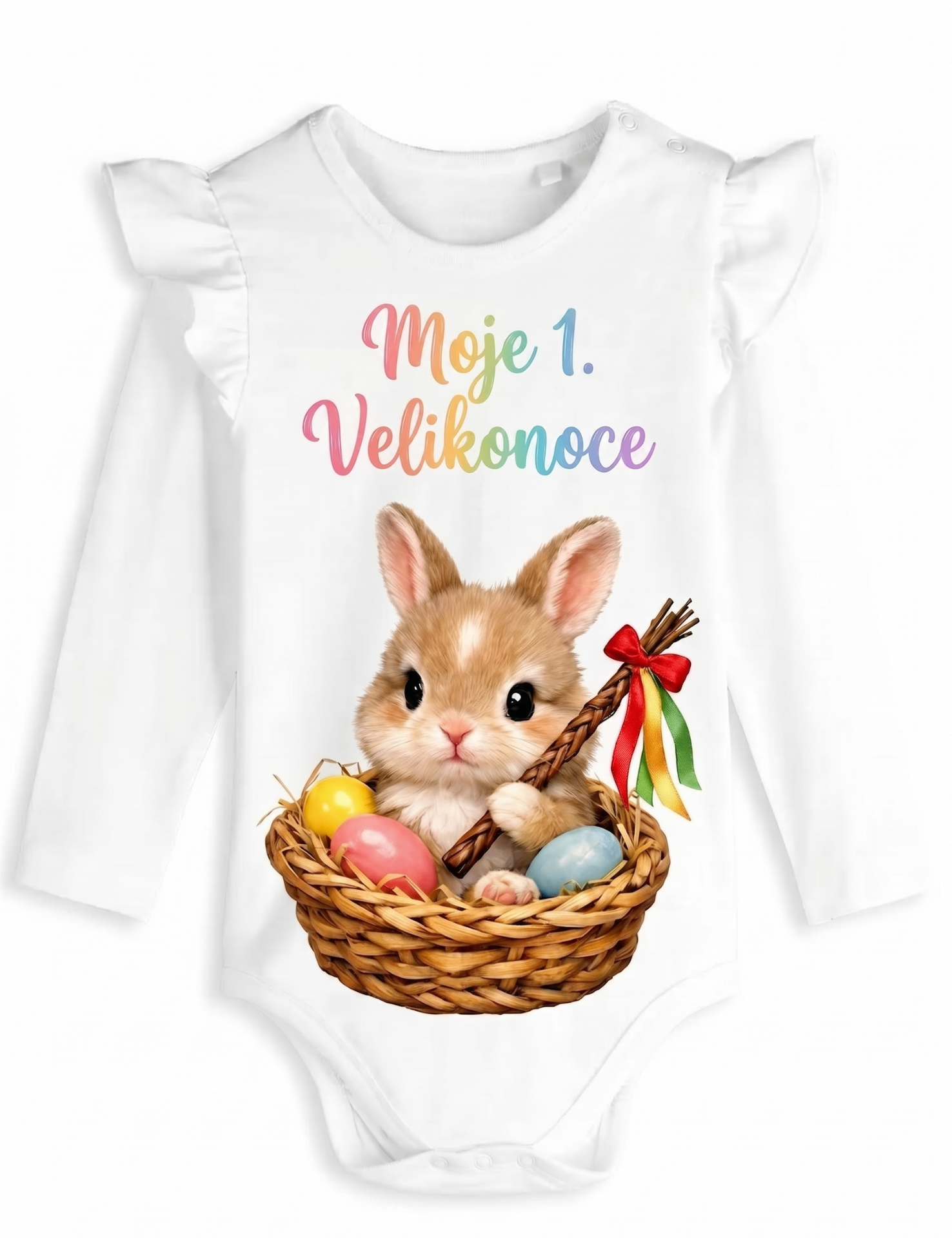 Bílé body s králíčkem v košíku - Moje 1. Velikonoce