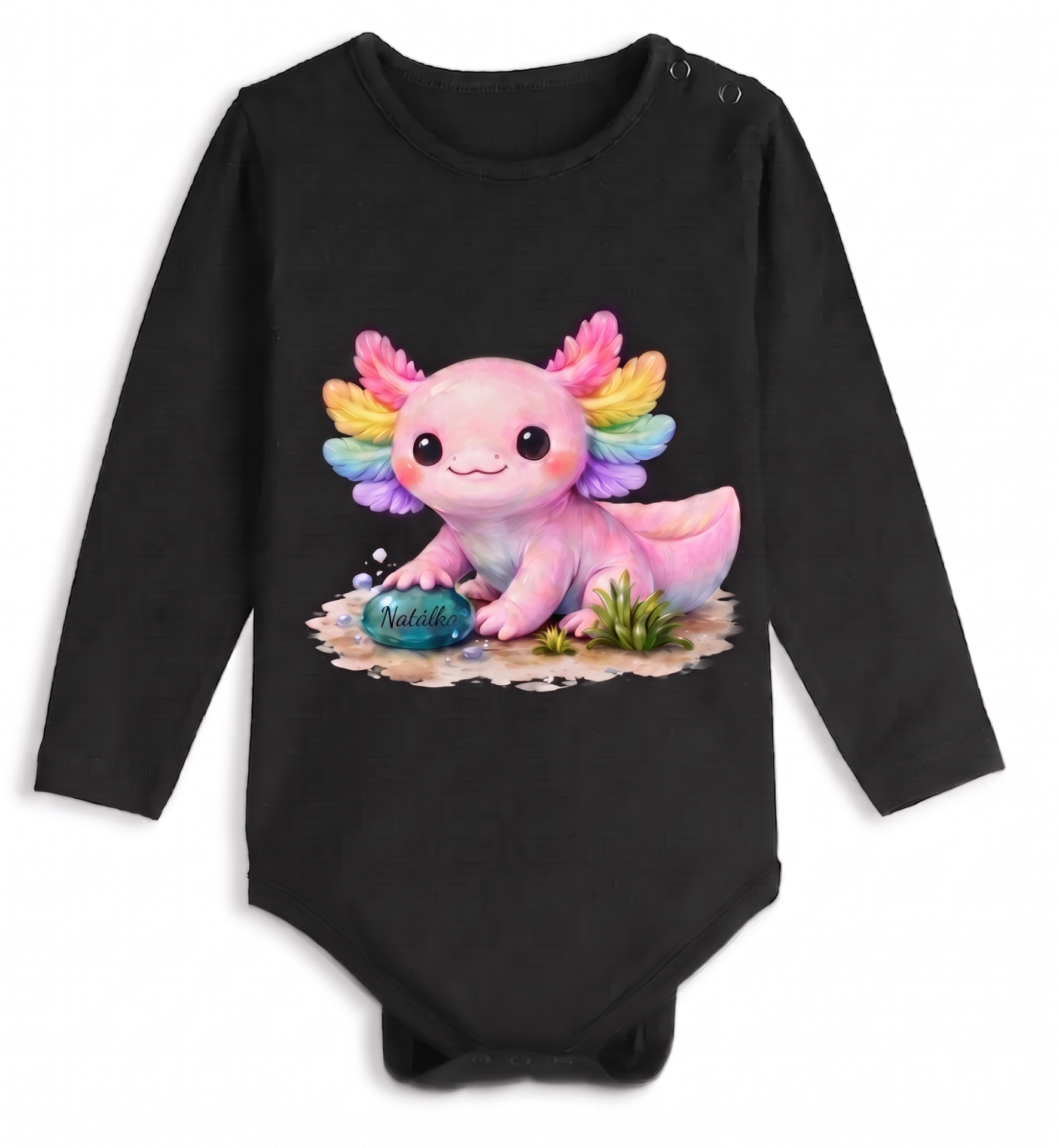 Černé body s axolotlem a jménem